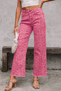 PRE-ORDER: LAS Leopard Frayed Edge Wide Leg High Waist Jeans (4-16)