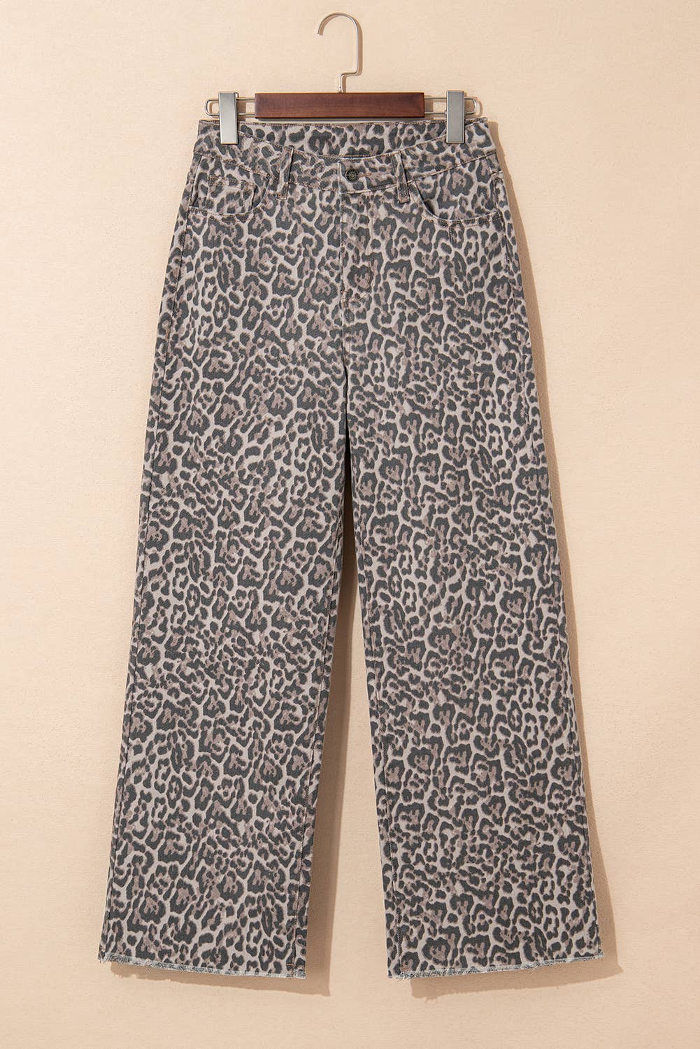 PRE-ORDER: LAS Leopard Frayed Edge Wide Leg High Waist Jeans (4-16)