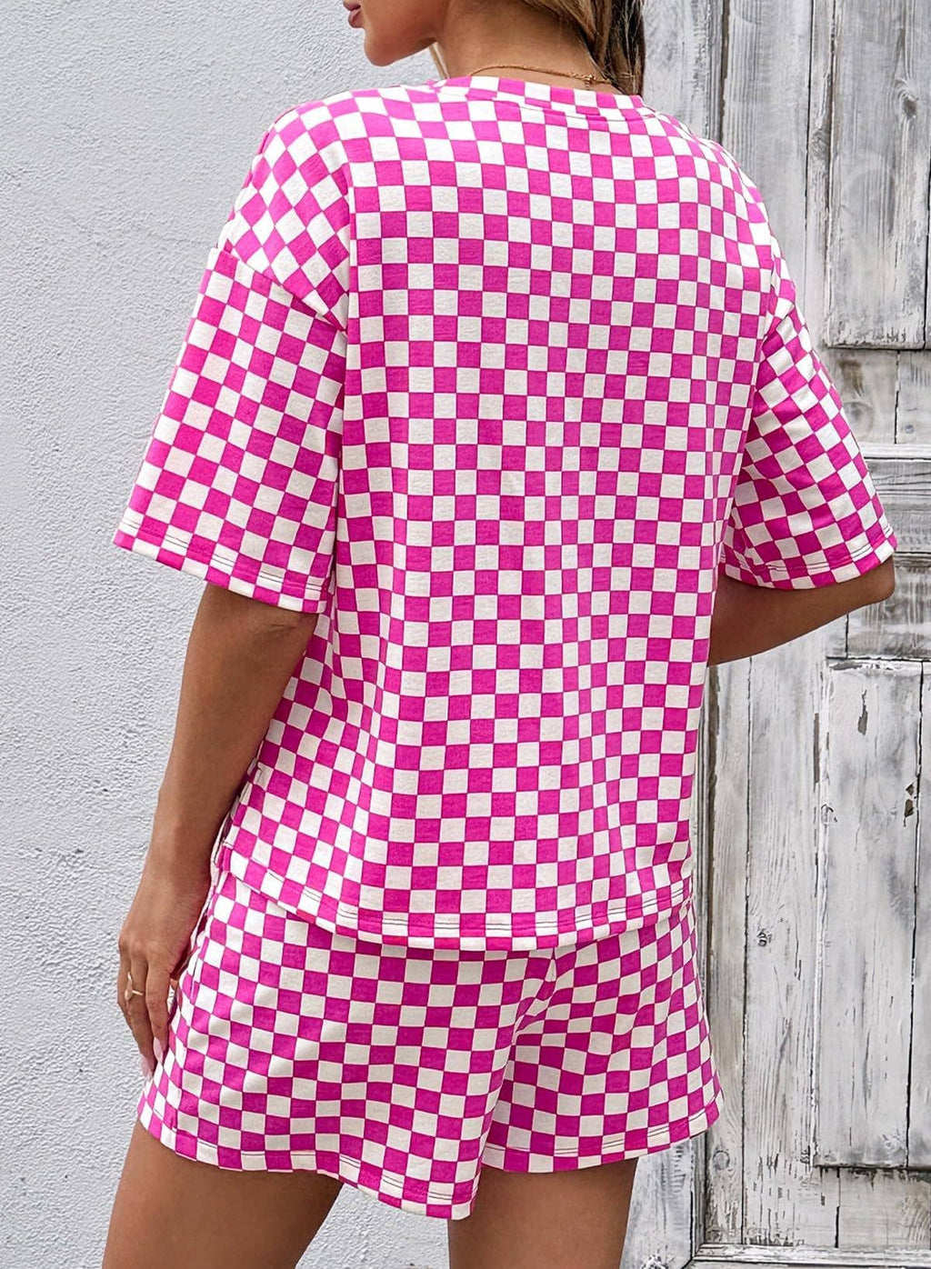 PRE-ORDER: Women's Checkerboard Lounge Set Drawstring Shorts Casual