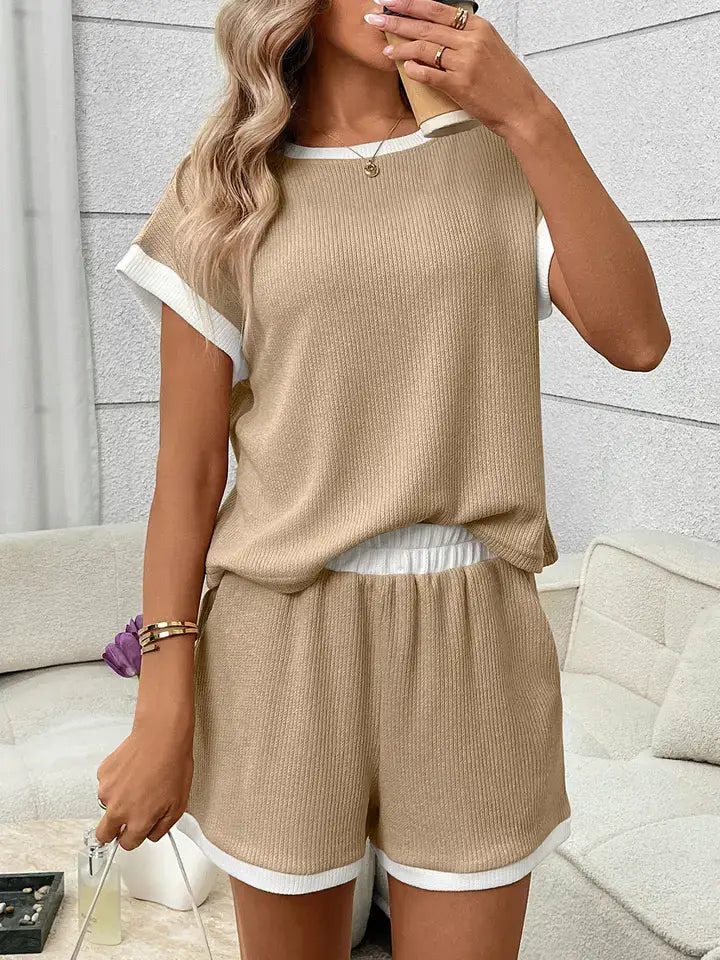 PRE-ORDER: Waffle Knit Lounge Set Casual Shorts Outfit