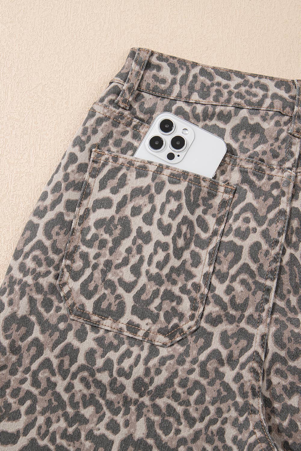 PRE-ORDER: LAS Leopard Frayed Edge Wide Leg High Waist Jeans (4-16)
