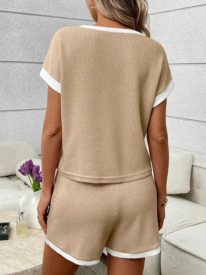 PRE-ORDER: Waffle Knit Lounge Set Casual Shorts Outfit