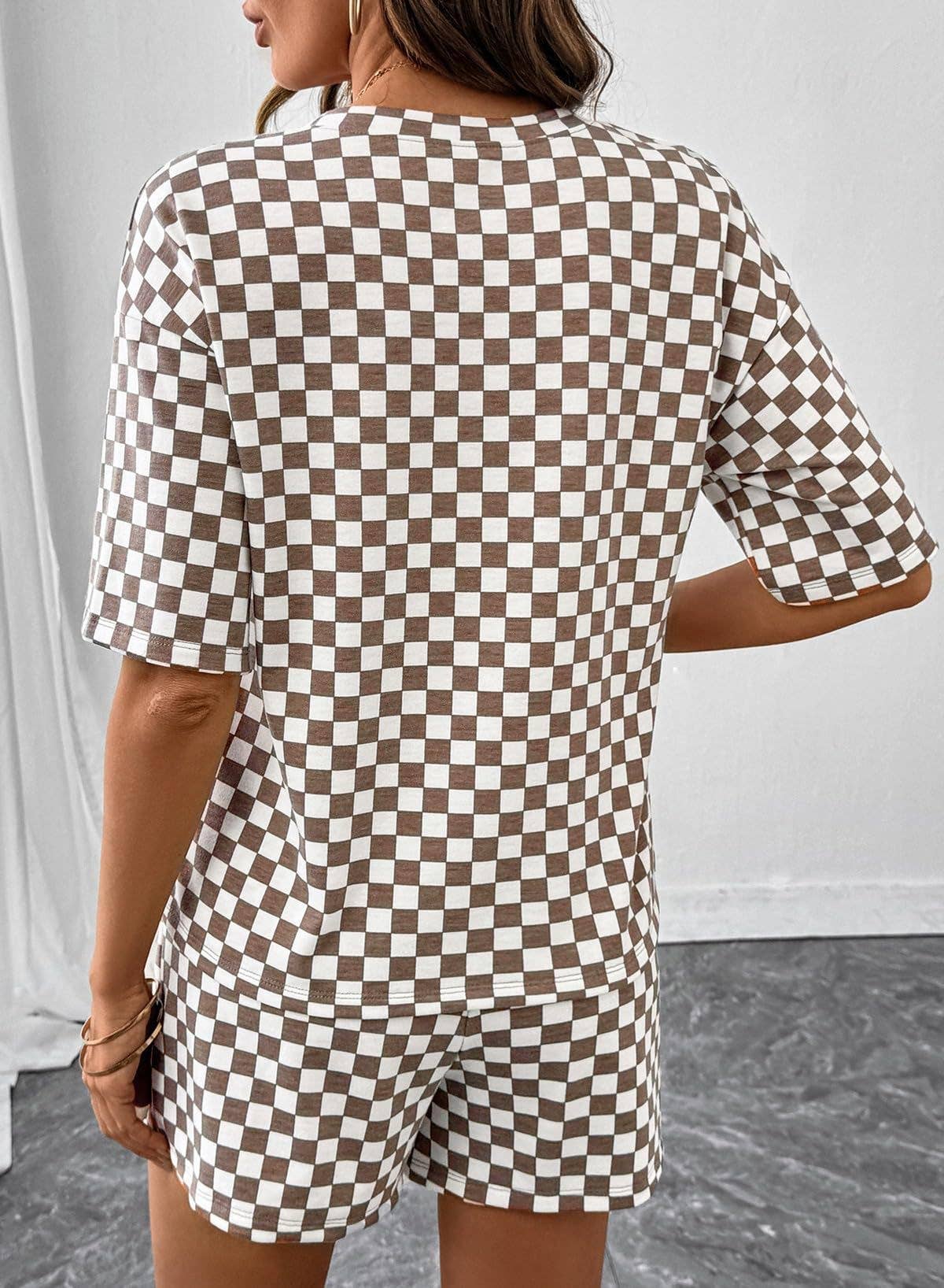 PRE-ORDER: Women's Checkerboard Lounge Set Drawstring Shorts Casual