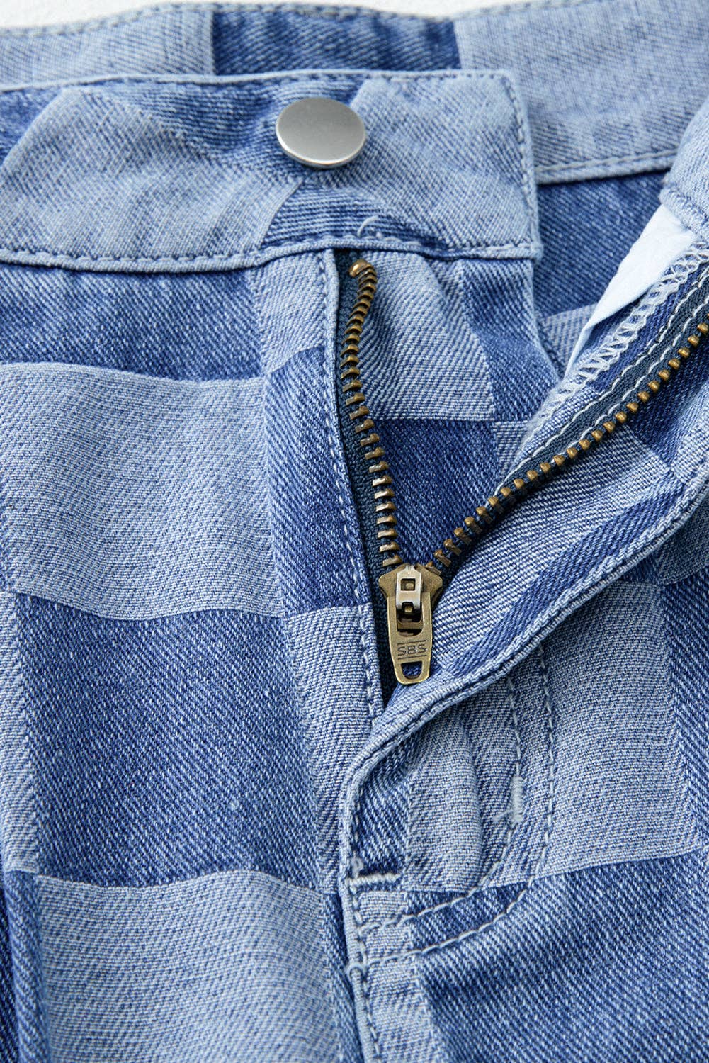 PRE-ORDER: Solid Color Checkered Denim Wide Leg Jeans