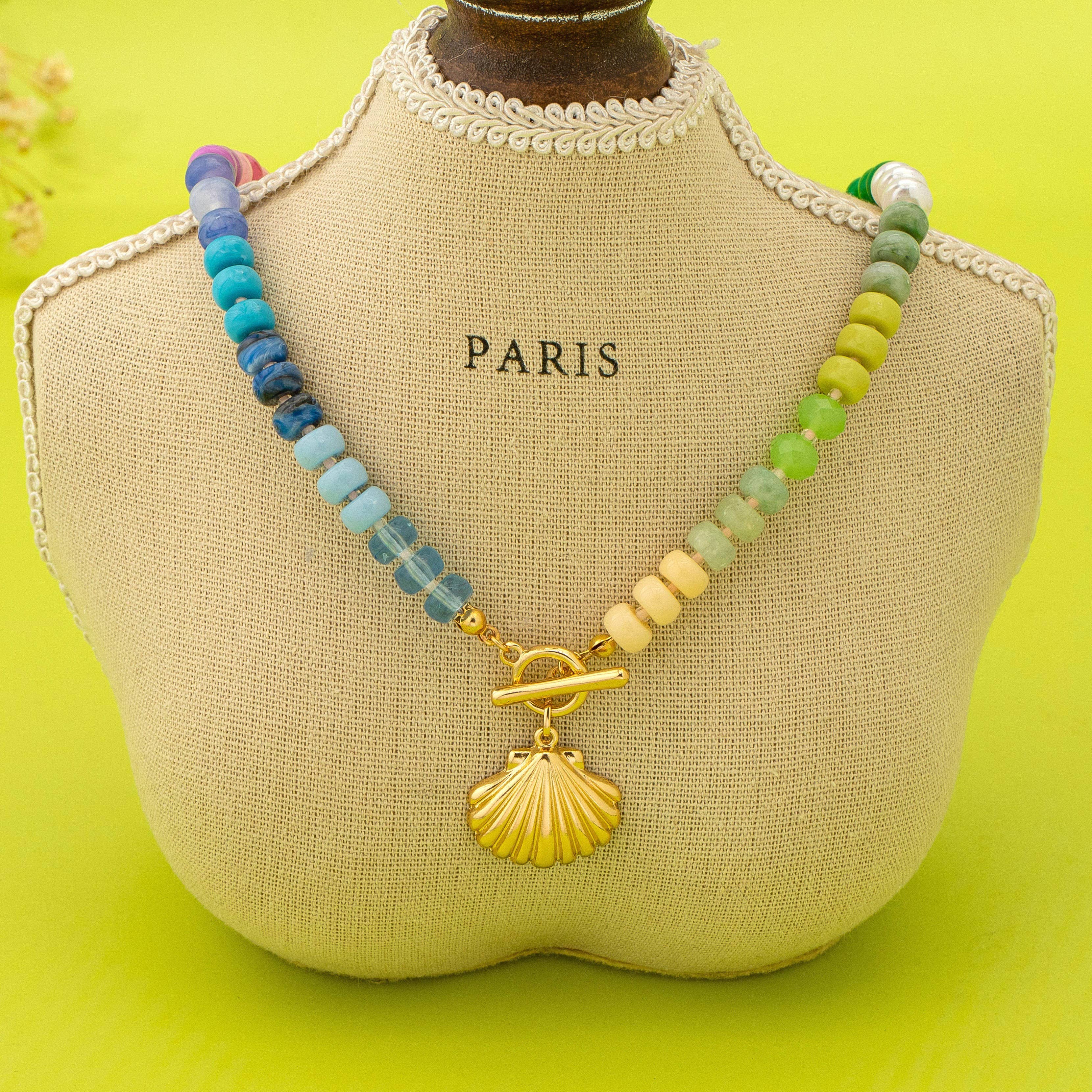 Rainbow Beaded Seashell Charm Necklace | 80N92899