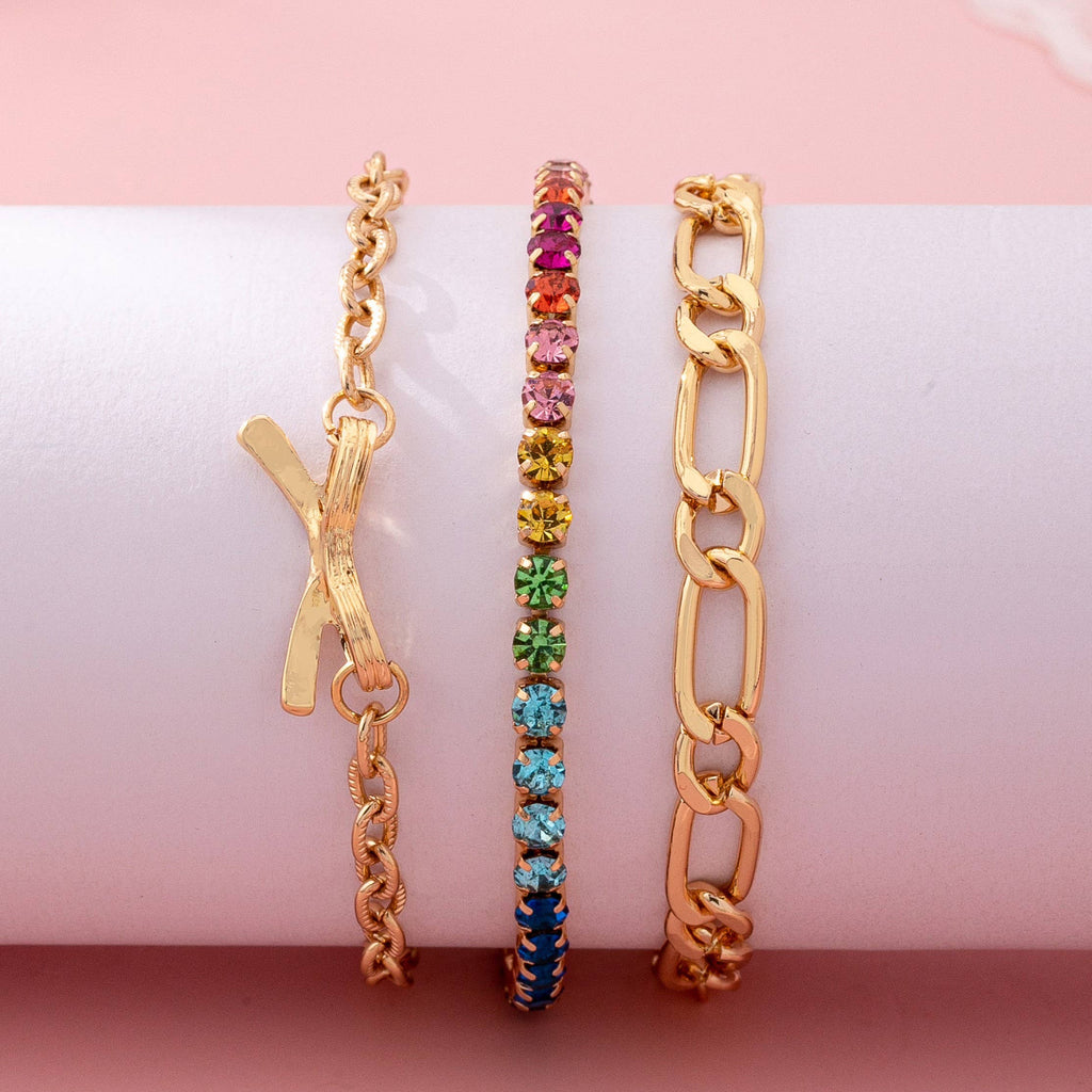 Multi Rainbow Crystals & Mixed Chains Bracelet | 80B1646