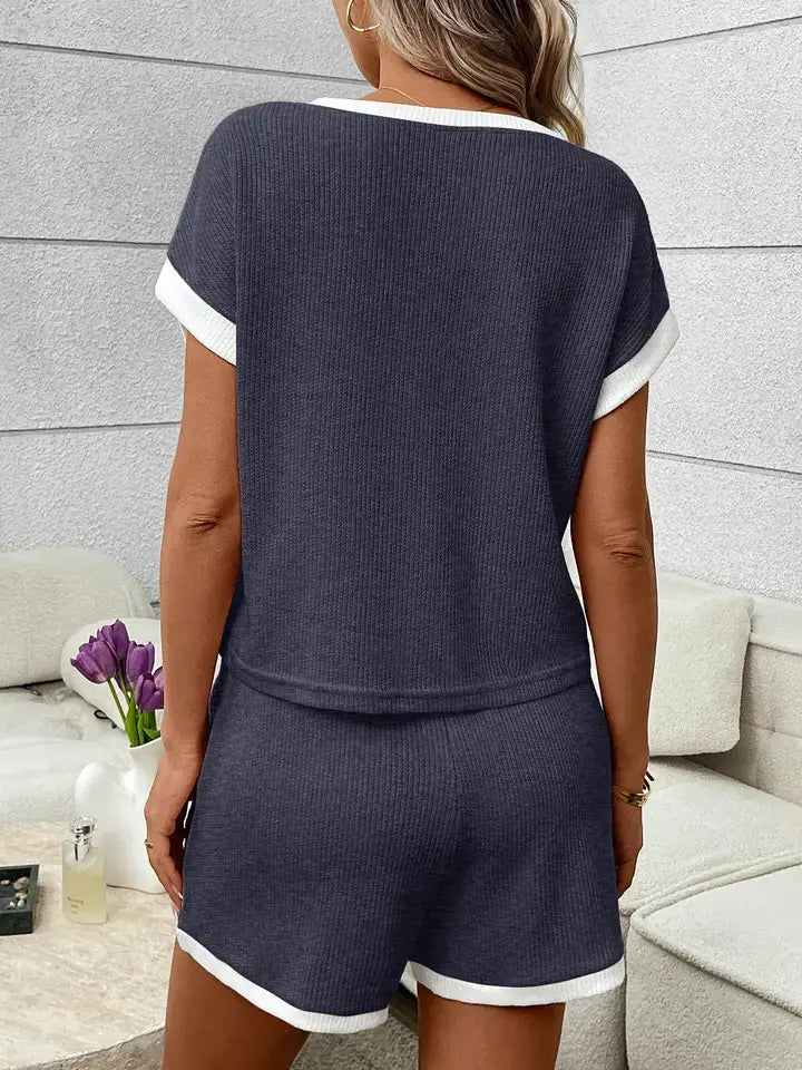 PRE-ORDER: Waffle Knit Lounge Set Casual Shorts Outfit