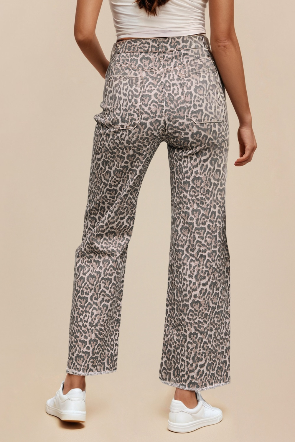 PRE-ORDER: LAS Leopard Frayed Edge Wide Leg High Waist Jeans (4-16)