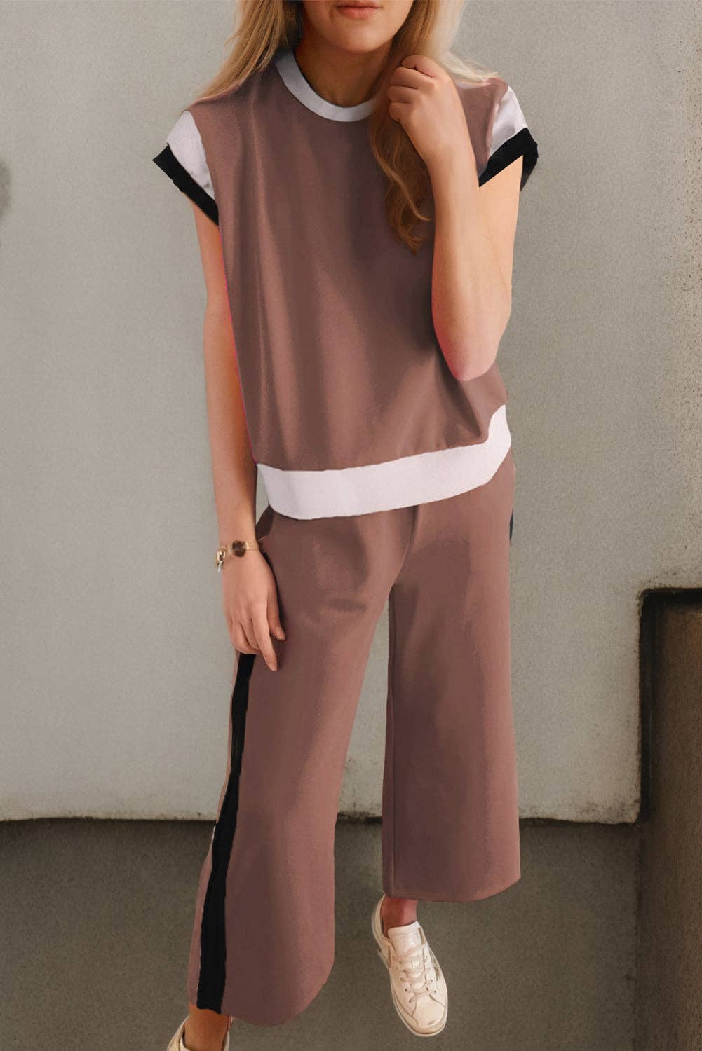 PRE-ORDER: Multicolor Color Block Detail Casual Two-piece Set