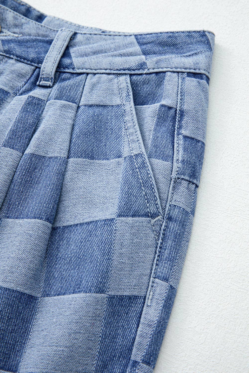 PRE-ORDER: Solid Color Checkered Denim Wide Leg Jeans