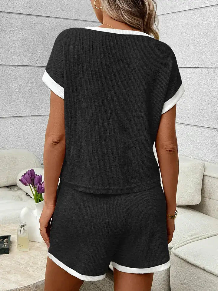 PRE-ORDER: Waffle Knit Lounge Set Casual Shorts Outfit