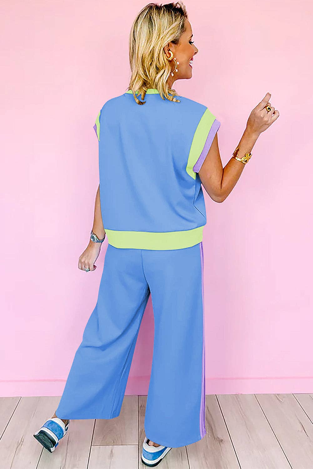 PRE-ORDER: Multicolor Color Block Detail Casual Two-piece Set
