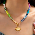Rainbow Beaded Seashell Charm Necklace | 80N92899