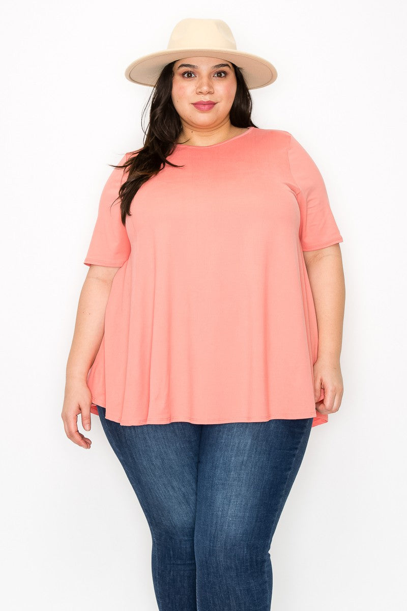 (Sizes: 3XL-5XL) Plus Size Coral Short Sleeve Top
