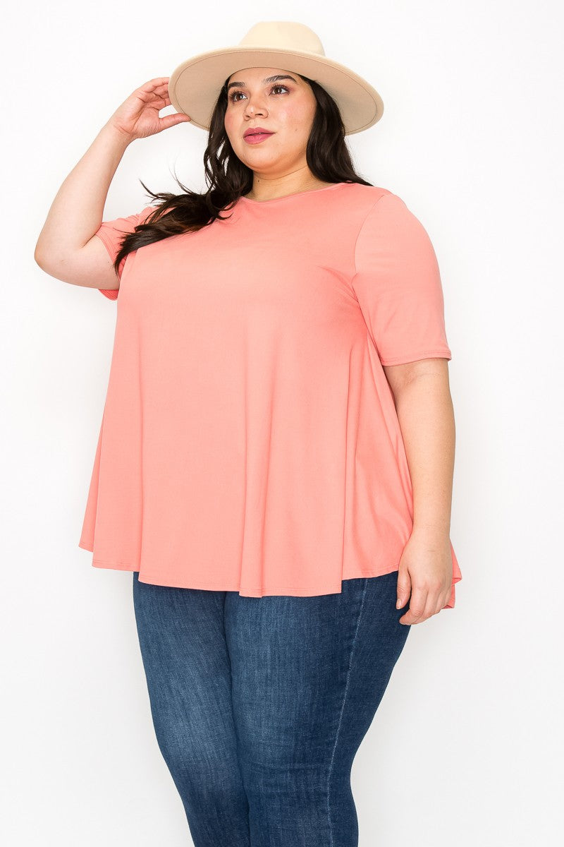 (Sizes: 3XL-5XL) Plus Size Coral Short Sleeve Top