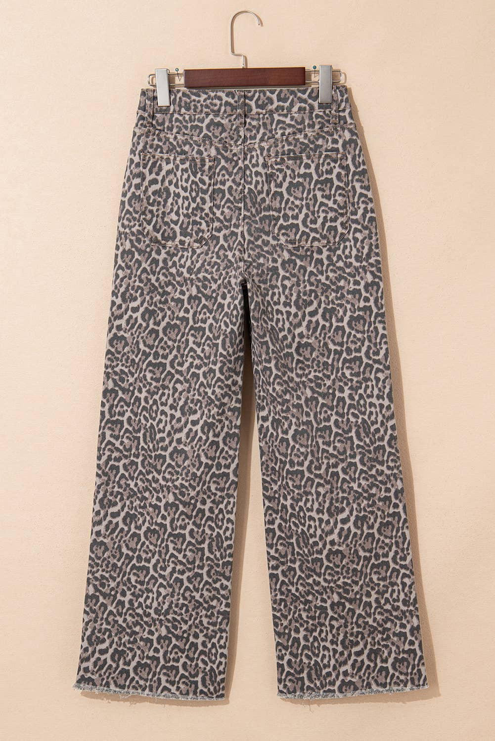PRE-ORDER: LAS Leopard Frayed Edge Wide Leg High Waist Jeans (4-16)