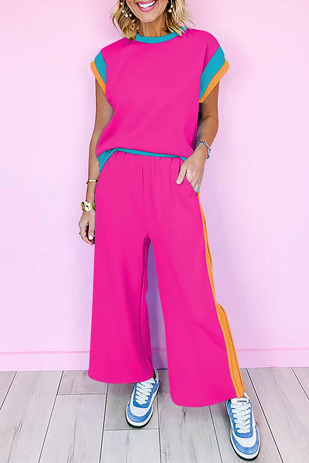 PRE-ORDER: Multicolor Color Block Detail Casual Two-piece Set