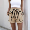 PRE-ORDER: Colorblocked High Waist Tie Casual Straight Shorts