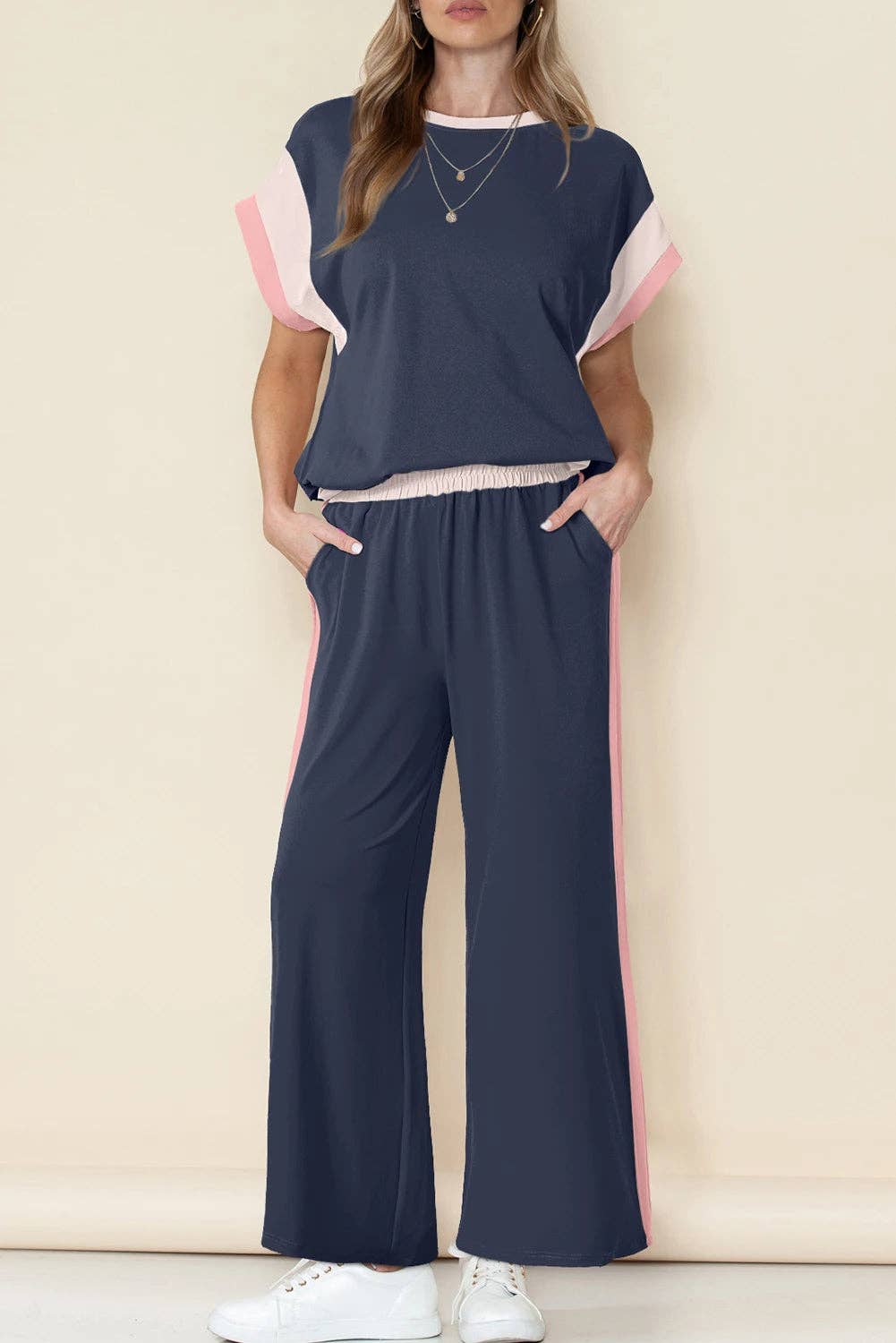 PRE-ORDER: Multicolor Color Block Detail Casual Two-piece Set
