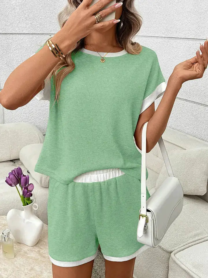 PRE-ORDER: Waffle Knit Lounge Set Casual Shorts Outfit