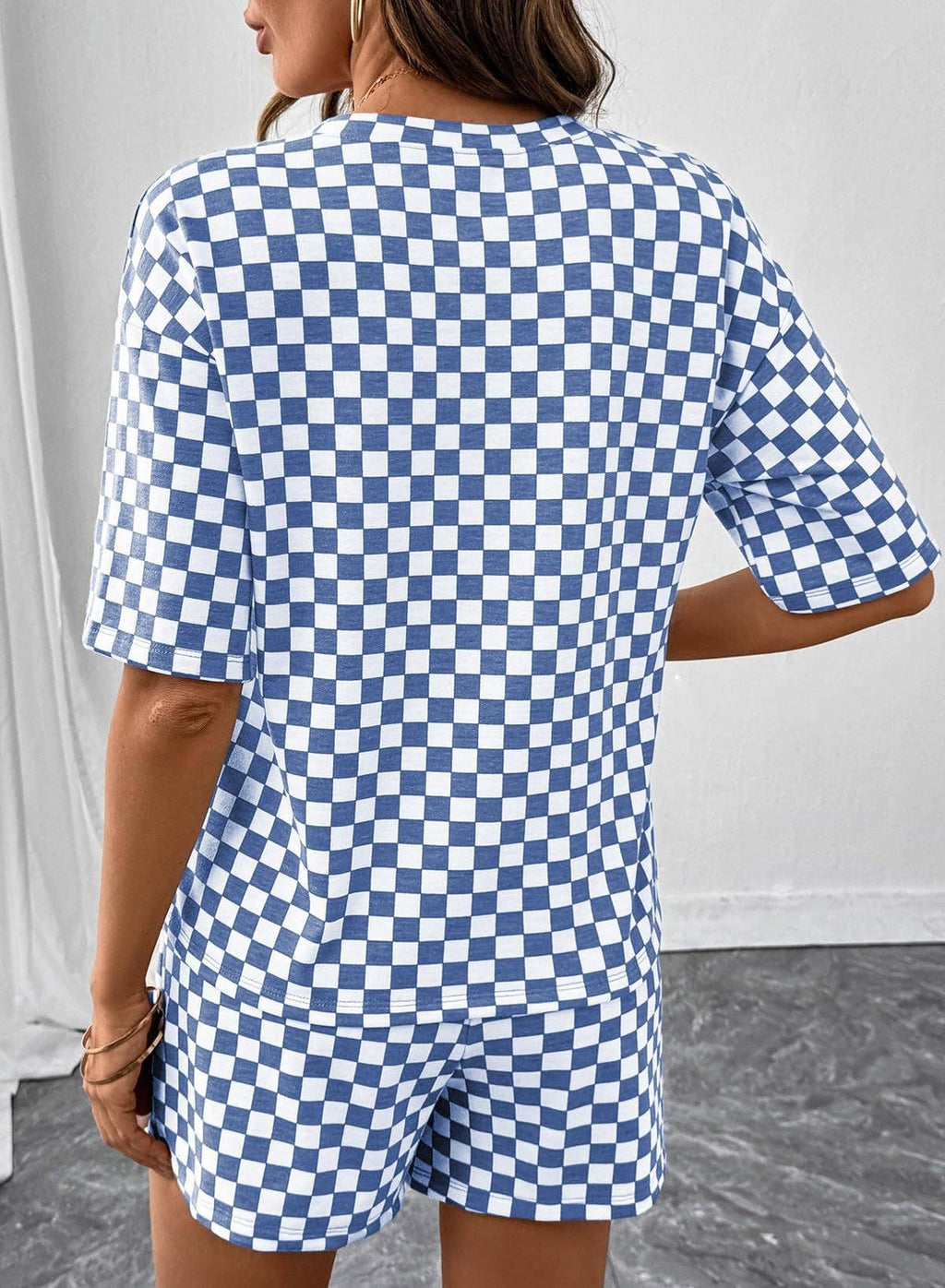 PRE-ORDER: Women's Checkerboard Lounge Set Drawstring Shorts Casual
