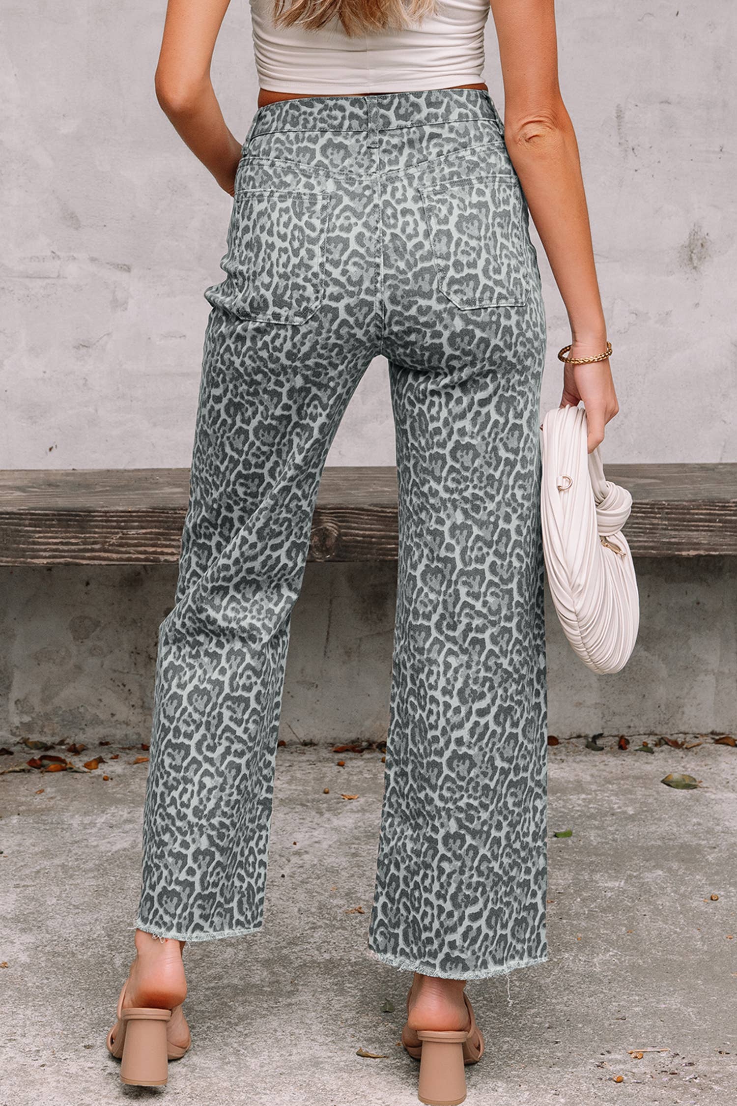 PRE-ORDER: LAS Leopard Frayed Edge Wide Leg High Waist Jeans (4-16)