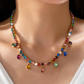 Multicolor Glass Crystal Tennis Teardrop Necklace | 80N92890