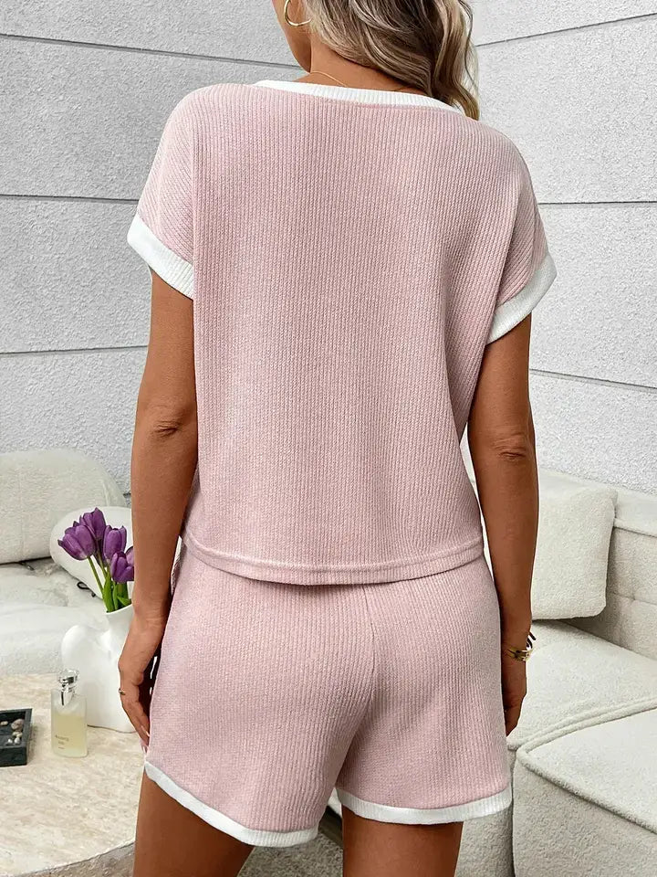 PRE-ORDER: Waffle Knit Lounge Set Casual Shorts Outfit
