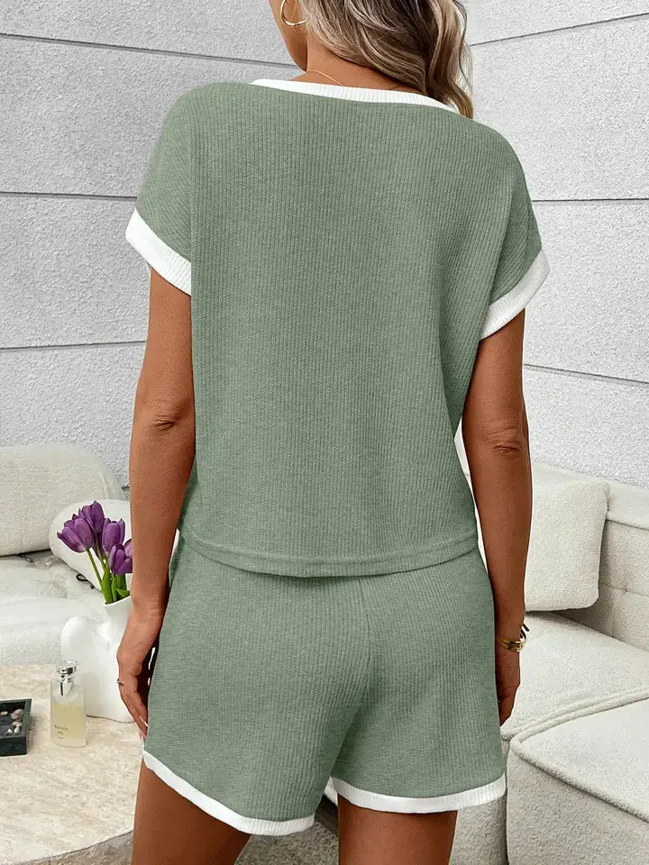 PRE-ORDER: Waffle Knit Lounge Set Casual Shorts Outfit