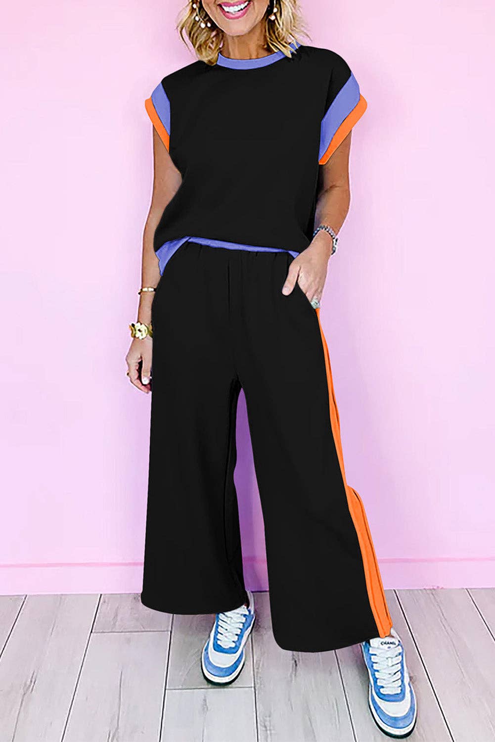 PRE-ORDER: Multicolor Color Block Detail Casual Two-piece Set