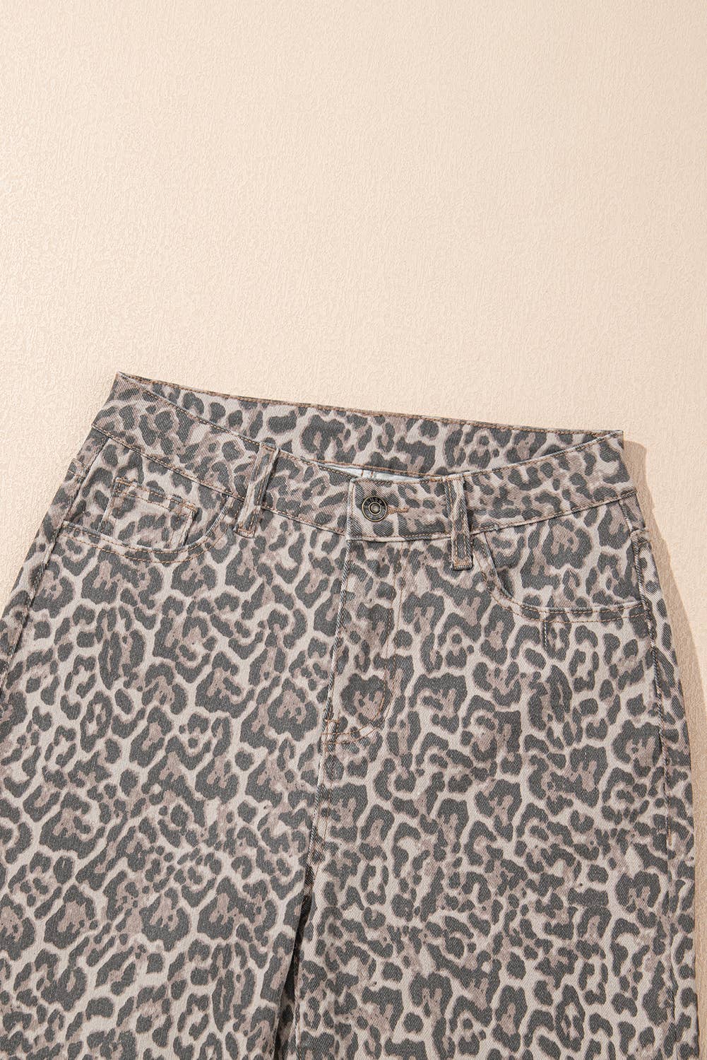 PRE-ORDER: LAS Leopard Frayed Edge Wide Leg High Waist Jeans (4-16)