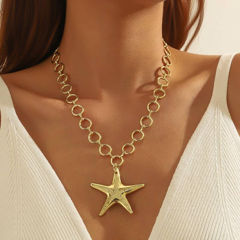 PUFFY STAR CHUNKY CHAIN STATEMENT NECKLACE | 40NK9571