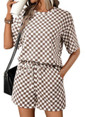 PRE-ORDER: Women's Checkerboard Lounge Set Drawstring Shorts Casual